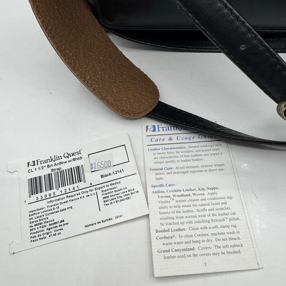 Franklin Quest Classic Planner Black Full Aniline Leather Zip Around Crossbody